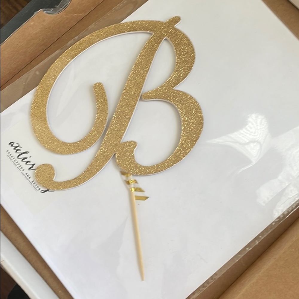 Letter “B” Gold Sparkle Cake Topper